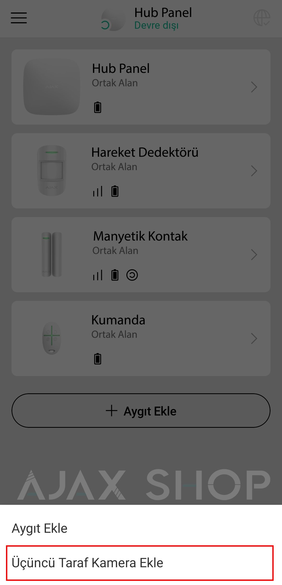 Ajax alarm kamera ekleme